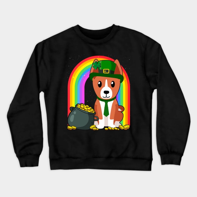 Basenji Rainbow Irish Clover St Patrick Day Dog Gift design Crewneck Sweatshirt by theodoros20